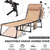 Folding Chaise Lounge Chair Bed Set of 2 - Heavy-Duty 400lb Capacity Portable Adjustable Recliner w/Pillow for Patio - Photo 5