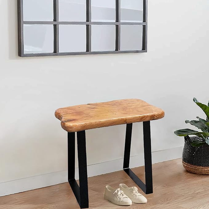 Live Edge Cedar Entryway Bench 19.5" x 12.5" x 16.2" H Rustic End Table Living Room Accent Solid Wood Natural Coffee Side Table Bedroom Vintage Outdoor Garden Stand Foot Stool
