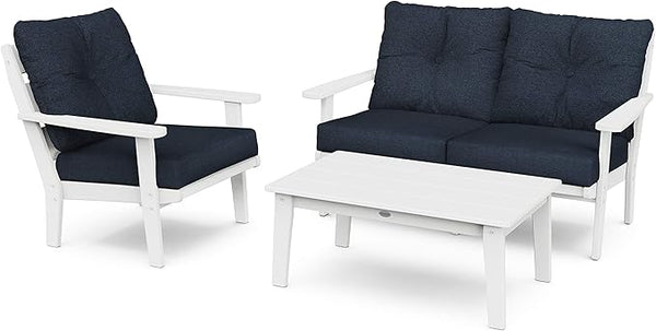 POLYWOOD® Lakeside Deep Seating Set, White/Marine Indigo - Photo 1