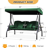 3 in 1 Patio Swing with Adjustable Canopy for Adults, 3 Seat Outdoor Swing with Thickened Cushions - Photo 2