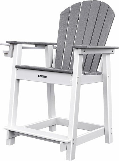 Tall Adirondack Chairs, Adirondack Barstools, Weather Patio Garden Pool Fire Pit Balcony Outdoor Bar Stools HDPE Plastic Barstools with Backs for Garden, Backyard, Yard (Grey)