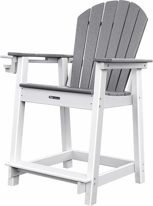 Tall Adirondack Chairs, Adirondack Barstools, Weather Patio Garden Pool Fire Pit Balcony Outdoor Bar Stools HDPE Plastic Barstools with Backs for Garden, Backyard, Yard (Grey)