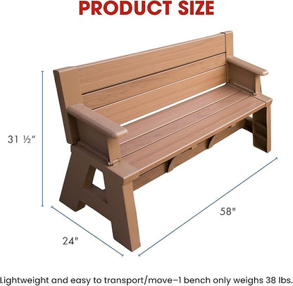 Convert-a-Bench Gen 1 2-in-1 Outdoor Convertible Bench to Picnic Table | Space-Saving, Weather-Resistant Patio Furniture for Yard, Deck, Garden | Easy Assembly & Durable - 1 Bench/Order, Sierra Timber