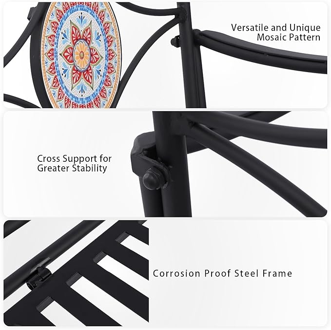 Vipush Outdoor Mosaic Benches - 47Inch Cast Iron Steel Frame Garden Bench Patio Furniture Chair Outdoor Bench Floral Design Backrest, Slatted Seat for Park, Yard & Porch