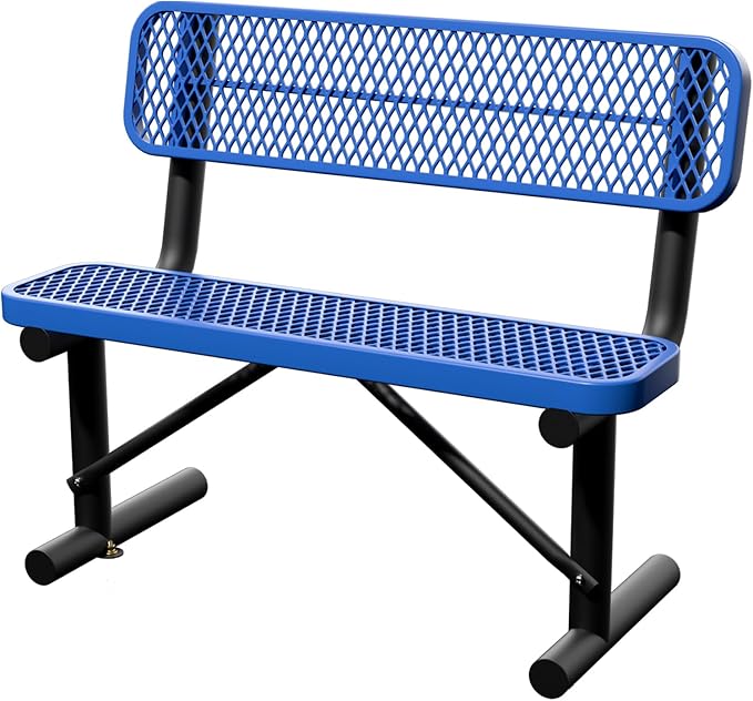 4 Feet Steel Park Bench for Outside, Outdoor Bench with Backrest & Portable Frame, Commercial Benches for Shopping Malls, Stores, Parks, Patios, Decks, Dark Blue