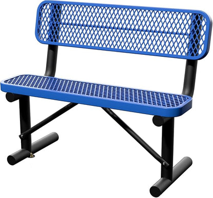4 Feet Steel Park Bench for Outside, Outdoor Bench with Backrest & Portable Frame, Commercial Benches for Shopping Malls, Stores, Parks, Patios, Decks, Dark Blue
