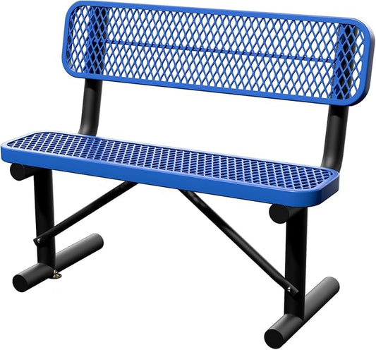 4 Feet Steel Park Bench for Outside, Outdoor Bench with Backrest & Portable Frame, Commercial Benches for Shopping Malls, Stores, Parks, Patios, Decks, Dark Blue