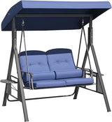 Outsunny 2-Person Patio Swing Bench with Adjustable Shade Canopy, Soft Cushions, Throw Pillows and Tray, Dark Blue - Photo 1