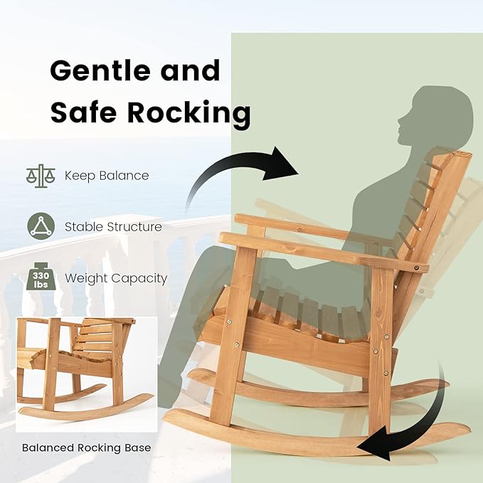 Giantex Wood Rocking Chair Outdoor - Outside Rocker with High Backrest, Wide Armrests, 330 Lbs Weight Capacity, Patio Rocking Chairs for Lawn, Backyard, Indoors, Deck, Garden, Porch Chair (2, Natural)