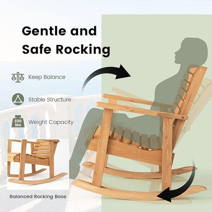 Giantex Wood Rocking Chair Outdoor - Outside Rocker with High Backrest, Wide Armrests, 330 Lbs Weight Capacity, Patio Rocking Chairs for Lawn, Backyard, Indoors, Deck, Garden, Porch Chair (1, Natural)