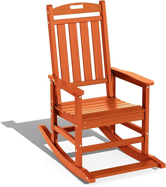 LOUNZY Outdoor Rocking Chair with Footboards Set of 5, HDPE Rocking Chair Patio Porch Rocker with 380lbs Support for Adult, Orange