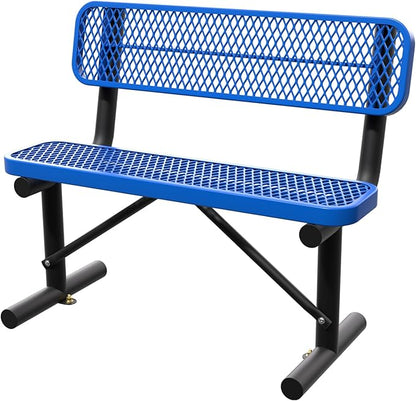 Heavy Duty Park Bench with Back Portable Frame, Outdoor Steel Bench with Backrest, Outdoor Park Bench Expanded Metal Mesh Bench for Lawn, Park, Deck, Garden, Patio, Porch, Black (Blue, 4FT)