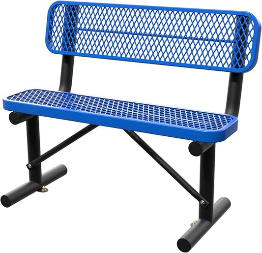 Heavy Duty Park Bench with Back Portable Frame, Outdoor Steel Bench with Backrest, Outdoor Park Bench Expanded Metal Mesh Bench for Lawn, Park, Deck, Garden, Patio, Porch, Black (Blue, 4FT)