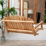 Outdoor Porch Swing Front Porch Hanging Wooden Bench Swing 2 Seat Chair for Garden, Patio, Backyard, Playground - Photo 3