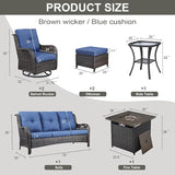 Belord Patio Furniture Set with Fire Pit Table, 7 Piece Wicker Outdoor Furniture Set - Photo 2