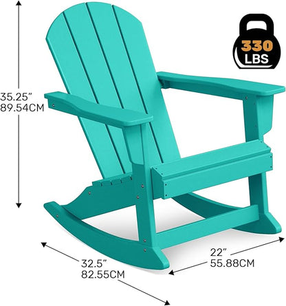 Costaelm Outdoor Adirondack Chair, All Weather Resistant Classic Balcony Chair and Fire Pit Chairs, Adirondack Plastic Outdoor Porch Furniture Rocking Chair High Back HDPE Poly Lumber, Turquoise
