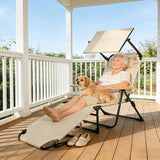 Folding Outdoor Chaise Lounge Chair with Arms, 4 Position Sunbathing Lounge Chair with Shade - Photo 8