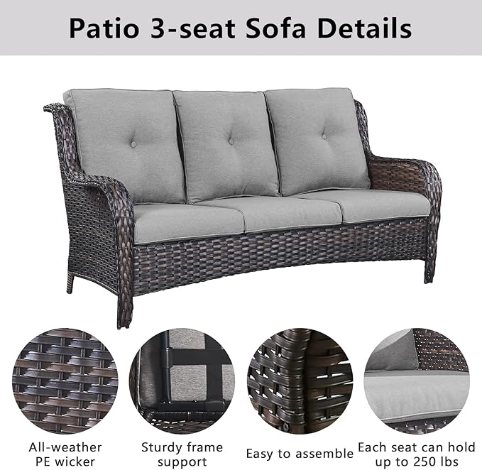 Belord Outdoor Furniture Wicker Conversation Sets - 7 Piece Patio Rattan Furniture Sets with Swivel Rocker Chairs - Photo 7