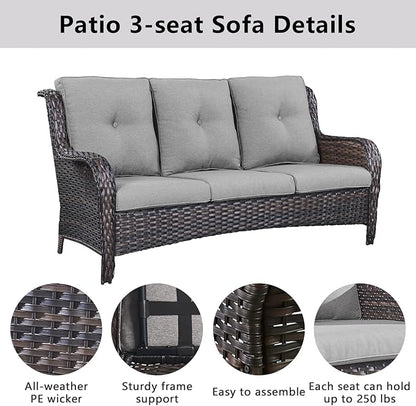 Belord Outdoor Furniture Wicker Conversation Sets - 7 Piece Patio Rattan Furniture Sets with Swivel Rocker Chairs Outdoor Sofa for Porch Deck Backyard Brown/Grey