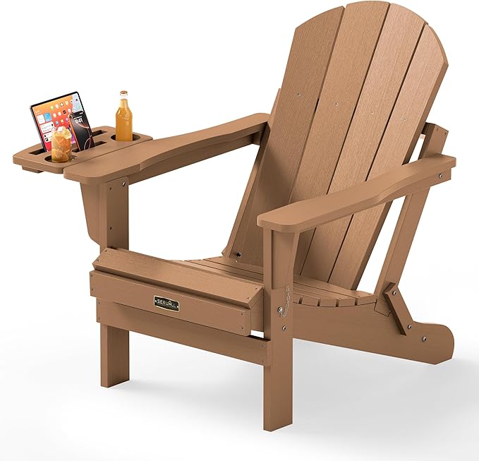 SERWALL Folding Adirondack Chair, Adirondack Chairs with 4 in 1 Multi-Functional Cup Holder, Wood-Like Patio Chair - Photo 1