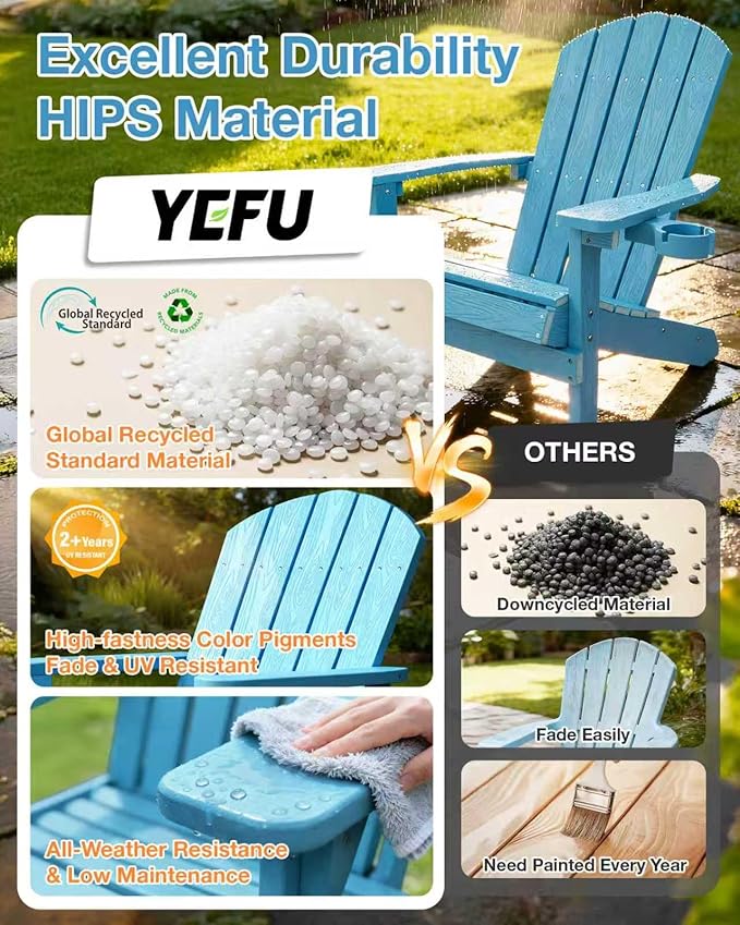 YEFU Adirondack Chairs Set of 4: Outdoor Chair HIPS Plastic Adirondack Chairs - Patio Chairs with Cup Holder & Wood - Photo 4