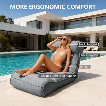 83'' Outdoor Chaise Lounge Chair with 5 Positions Adjustable Backrest Patio Lounger Lounge Chairs for Outside, Pool Lounge Chairs Sunbed Lounge Waterproof Sun Loungers for Garden Beach, Dark Gray