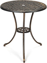 24 Inch Round Cast Aluminum Bistro Table - Outdoor Patio Coffee Table with Umbrella Hole - Photo 1