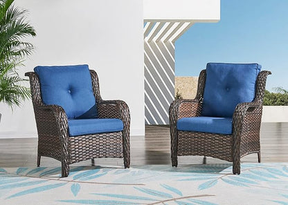 HUMMUH Outdoor Furniture 4 Pieces Patio Furniture Set Wicker Outdoor Sectional Sofa with 2 Patio Chairs,Coffee Table(Grey/Blue)