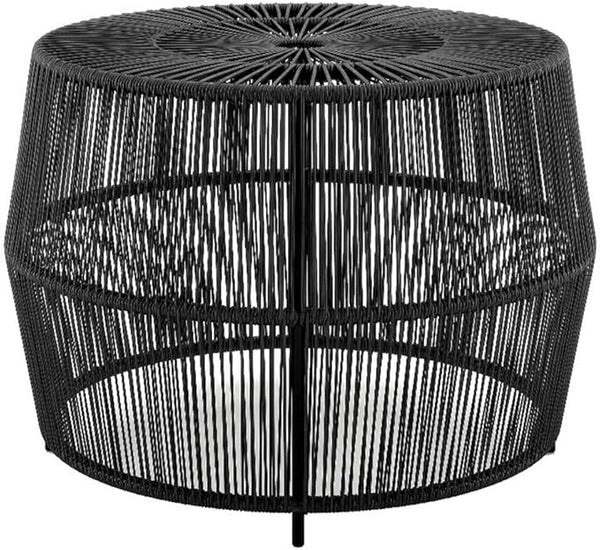 Round Outdoor Coffee Table, 21.7" W x 15.8" H, PE Wicker Rattan, Black Finish, Metal Frame, Lightweight Coastal Style - Photo 1