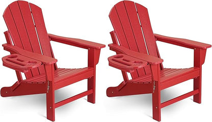 Adirondack Chair Set of 2, HDPE Folding Adirondack Chair with Multifunctional Cup Holder, Weather Resistant Fire Pit Chair for porches, patios, patios, poolsides, Decks.