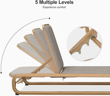 PURPLE LEAF Outdoor Chaise Lounge Patio Chair Recliner for Poolside Balcony Adjustable Backrest W/Slide-Out Side Table with Cushion 2 Pieces Teak