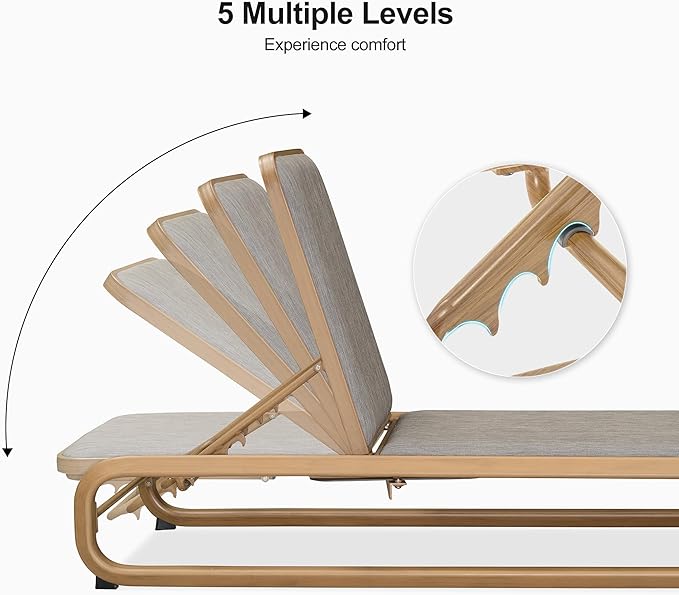 PURPLE LEAF Outdoor Chaise Lounges 4 Chairs with Cushion Aluminum Pool Side Sun Lounges Adjustable Reclining Patio Set Teak