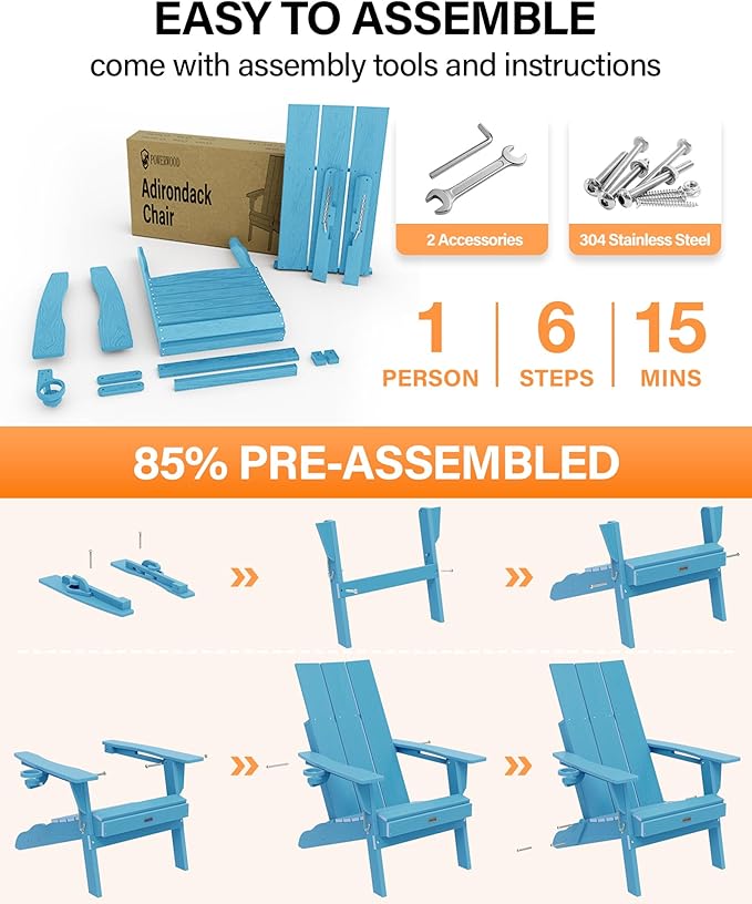 Adirondack Chair with Cup Holder: Folding Adirondack Chairs Set of 4 Plastic HDPE Material Furniture - Modern Composite Fire Pit Chairs Foldable for Outdoor/Backyard/Garden/Lawn/Deck/Porch