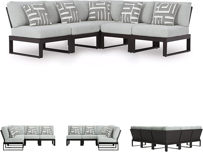 Signature Design by Ashley Beachloft Symmetrical Casual 5-Piece Outdoor Sectional with Cushion and 5 Throw Pillows - Photo 6