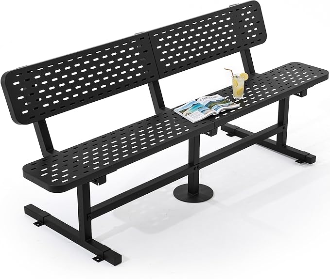 YITAHOME 6ft Outdoor Metal Park Bench with Back, Heavy Duty Park Carbon Steel Bench, Metal Garden Park Bench Thermoplastic Coated Weatherproof Seating for Patio Yard Commercial Use, 573 Lbs Cap Black