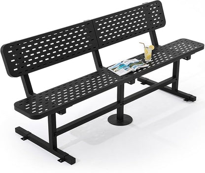 YITAHOME 6ft Outdoor Metal Park Bench with Back, Heavy Duty Park Carbon Steel Bench, Metal Garden Park Bench Thermoplastic Coated Weatherproof Seating for Patio Yard Commercial Use, 573 Lbs Cap Black