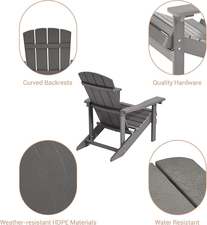 Adirondack Chairs, Plastic Adirondack Chairs Set of 2, All-Weather Resistant, Widely Used in Outdoor, Fire Pit, Deck, Outside, Garden