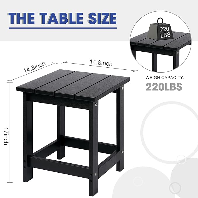 LZRS Adirondack Square Outdoor Side Table for Patio, Pool Composite Patio Table,HDPE End Tables for Backyard,Pool, Indoor Companion, Easy Maintenance & Weather Resistant(Black)