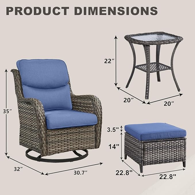 Rilyson Wicker Patio Furniture Set - 5 Piece Rattan Outdoor Sectional Conversation Sets with 2 Swivel Rocking Chairs - Photo 3