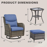 Rilyson Wicker Patio Furniture Set - 5 Piece Rattan Outdoor Sectional Conversation Sets with 2 Swivel Rocking Chairs - Photo 3