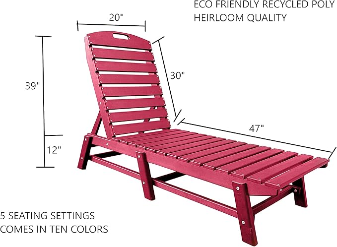 Phat Tommy Outdoor Pool Chaise Lounge, Heavy-Duty Beach Lounger - Folding, HDPE - Photo 2