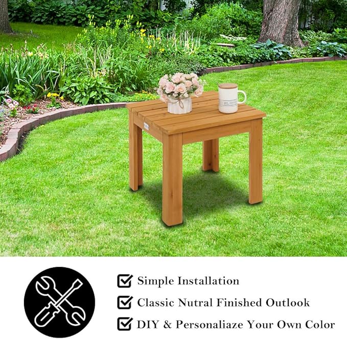 VINGLI Folding Wooden Adirondack Chair Set of 2 and Table Set, Fire Pit Seating Ergonomic Design, Folding Outdoor Patio Lounger Armchair Lawn Chairs Furniture w/Natural Finish, for Beach, Balcony