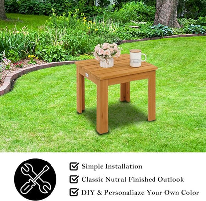 VINGLI Outdoor Wooden Side Table, Square Patio Side Table, Small Outdoor Table for Patio, Backyard, Garden, Poolside, Balcony, Adirondack Conversation End Table (Teak)
