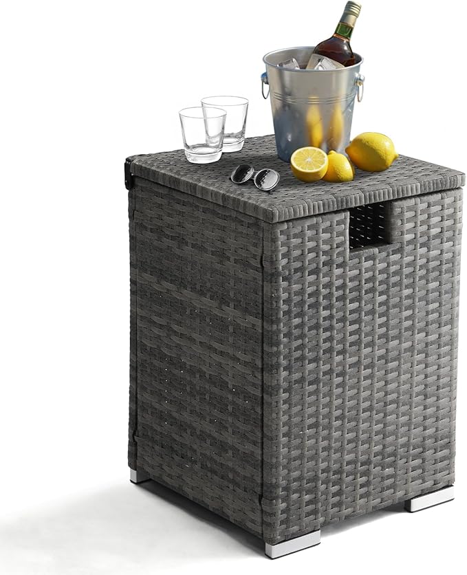 Outdoor Wicker Side Table with Storage Space, Square PE Rattan End Table for Patio Garden Poolside Deck
