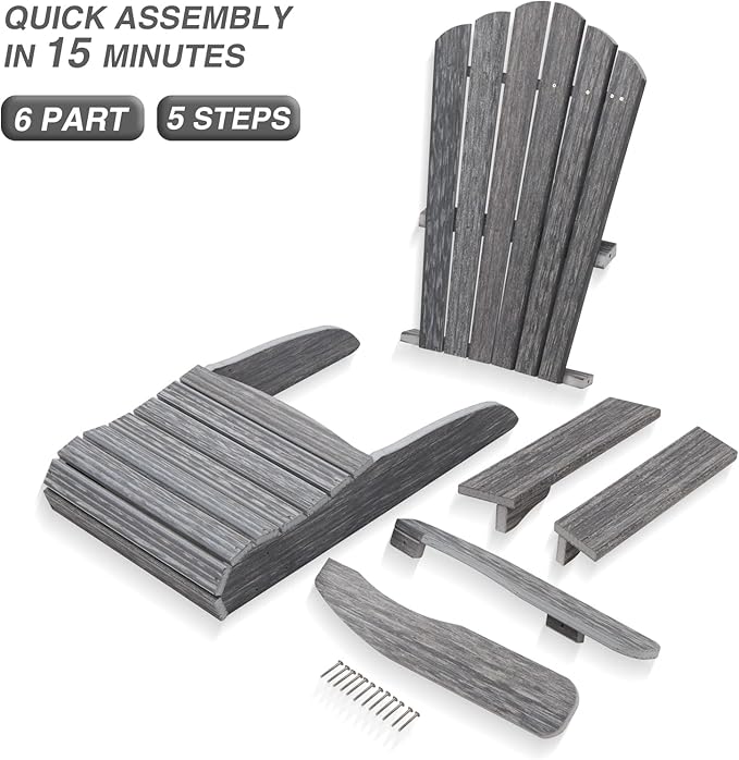 Adirondack Chair Outdoor, Oversized Patio Chair Poly Lumber, Weather Resistant & Heavy Duty, Fire Pits Chair for Porch - Photo 9