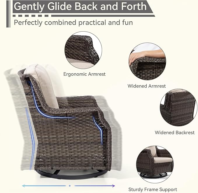 5 Piece Patio Furniture Set, 3-Seater Couch, 2 Swivel Glider Chairs and 2 Side Tables - Photo 6