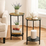 2-Tier Metal Round Side Table Black Accent Coffee Tables Small Space Corner Plant Stand Shelf for Indoor Outdoor Use - Photo 2