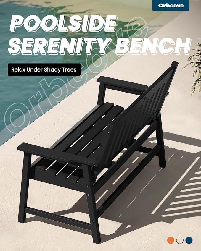 Outdoor Bench,2-Person Garden Bench,HDPE Outdoor Benches Weatherproof,Porch Bench with Backrest and Armrests for Patio,Backyard, Porch and Park,Coffee,810 Lbs Max Load Black