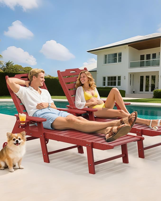Carauci Lounge Chair Outdoor, HDPE Chaise Lounge with Wheels - Photo 8