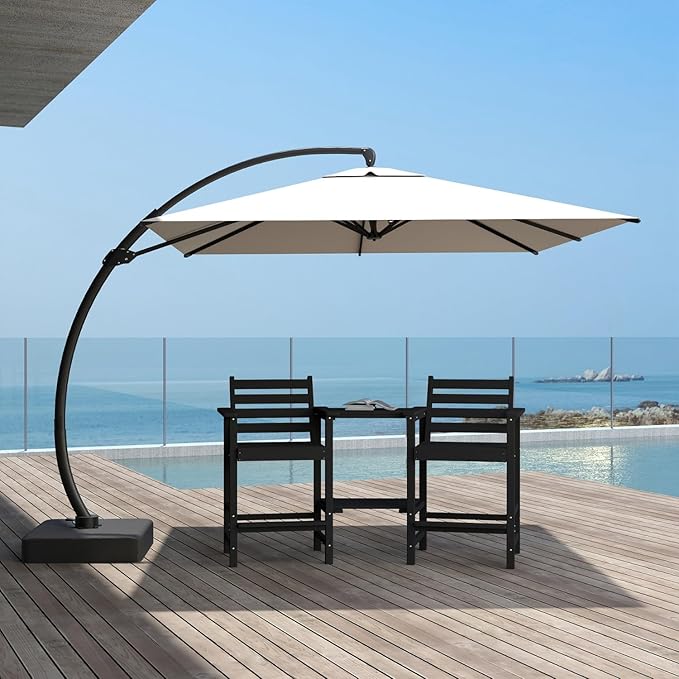 Tall HDPE Adirondack Bar Chairs Set of 2, Outdoor Balcony Bar-Height Chairs with Extra-Large Side Trays & 2" Umbrella Hole, All-Weather Patio Stools for Porch, Deck, Garden (Black, 2chair)